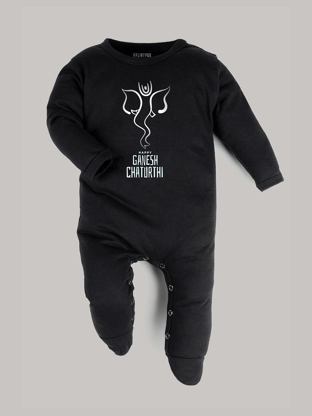 

FFLIRTYGO Infants Ganesh Chaturthi Special Sleepsuits, Black