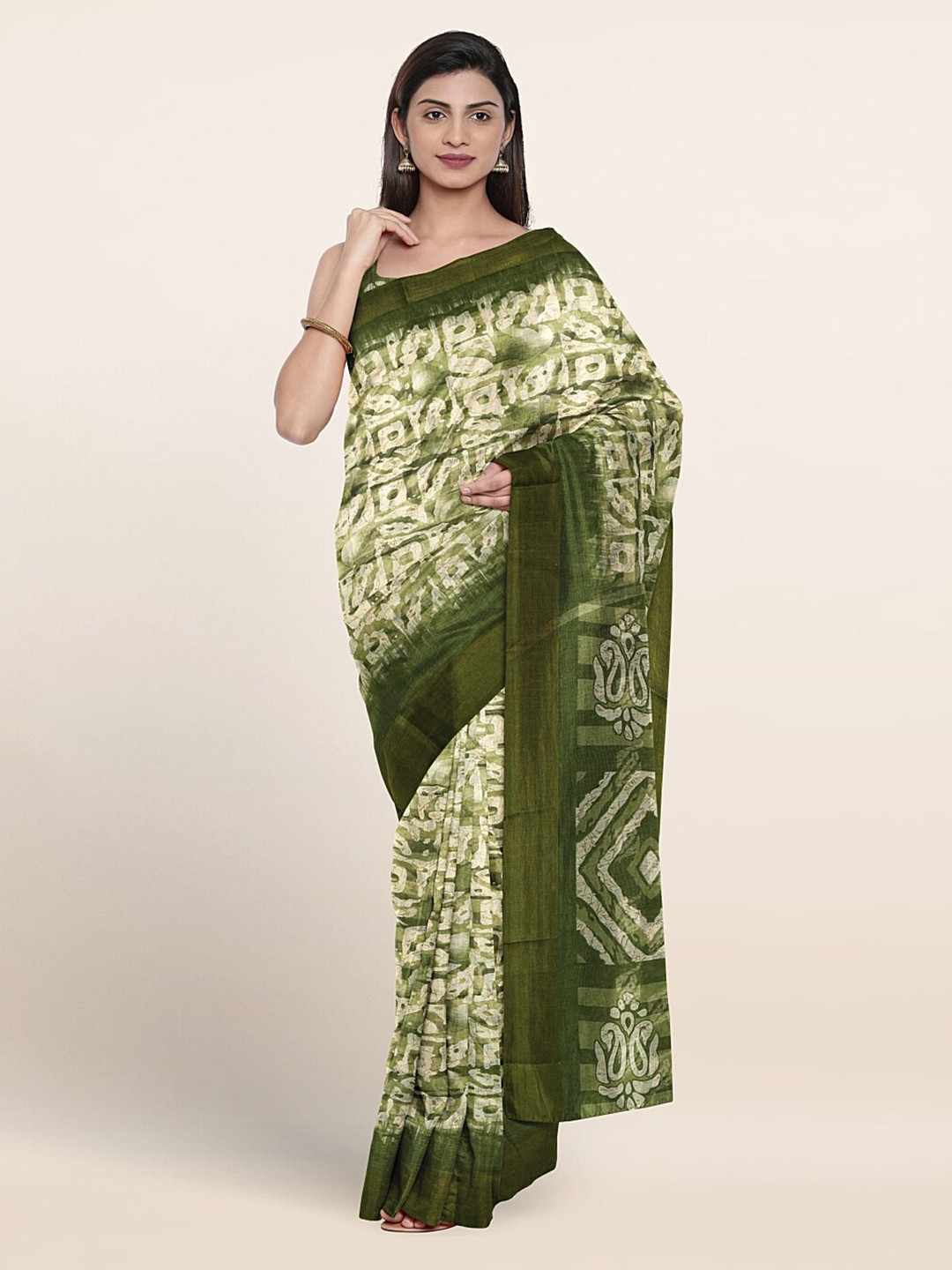 

Pothys Geometric Printed Saree, Green
