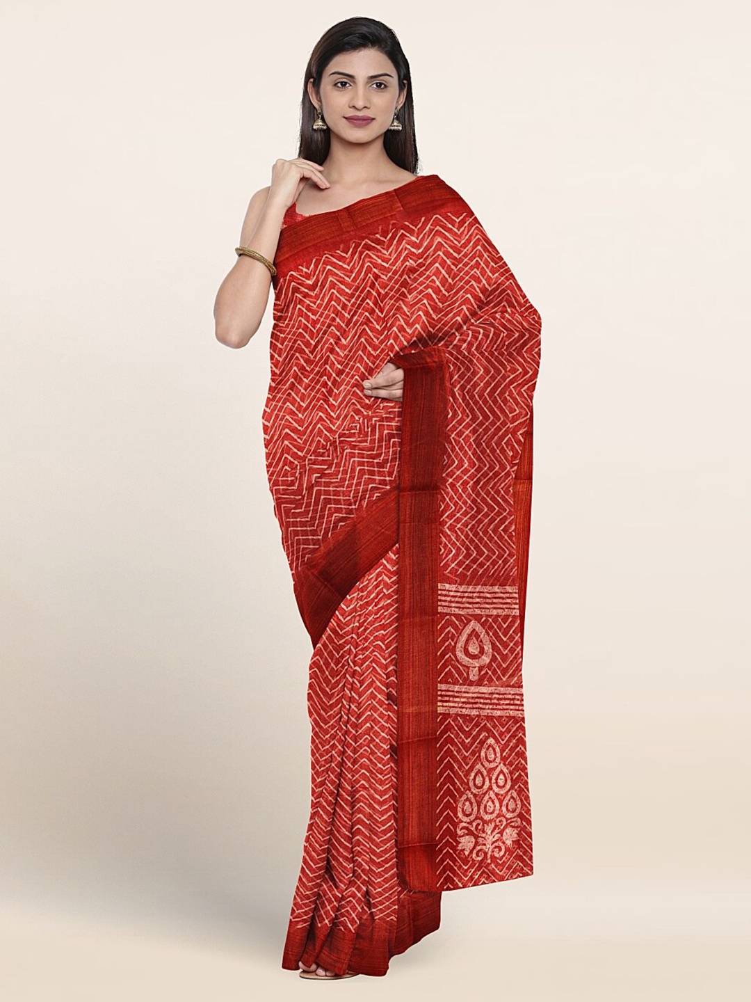 

Pothys Geometric Printed Zari Saree, Maroon