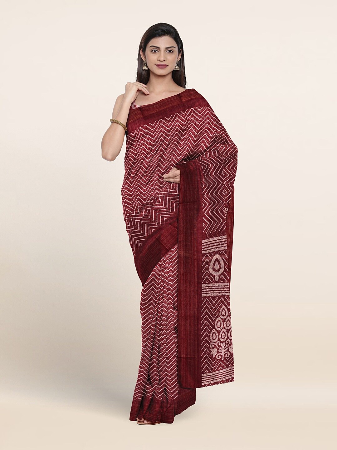 

Pothys Geometric Printed Zari Saree, Purple