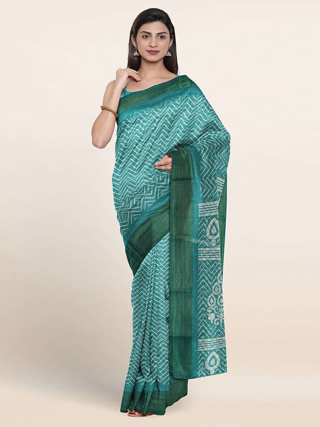 

Pothys Geometric Printed Saree, Sea green