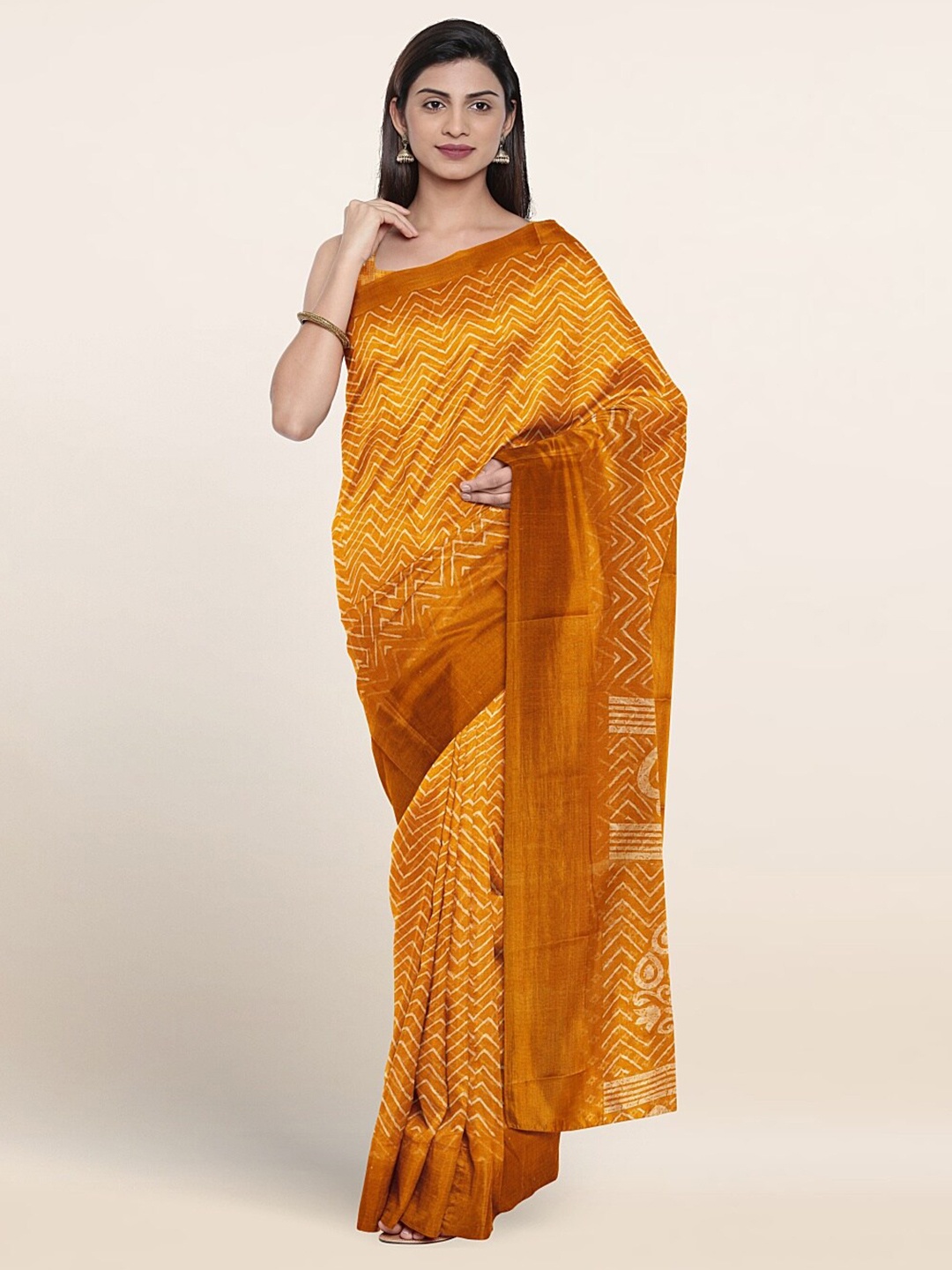 

Pothys Geometric Printed Saree, Mustard