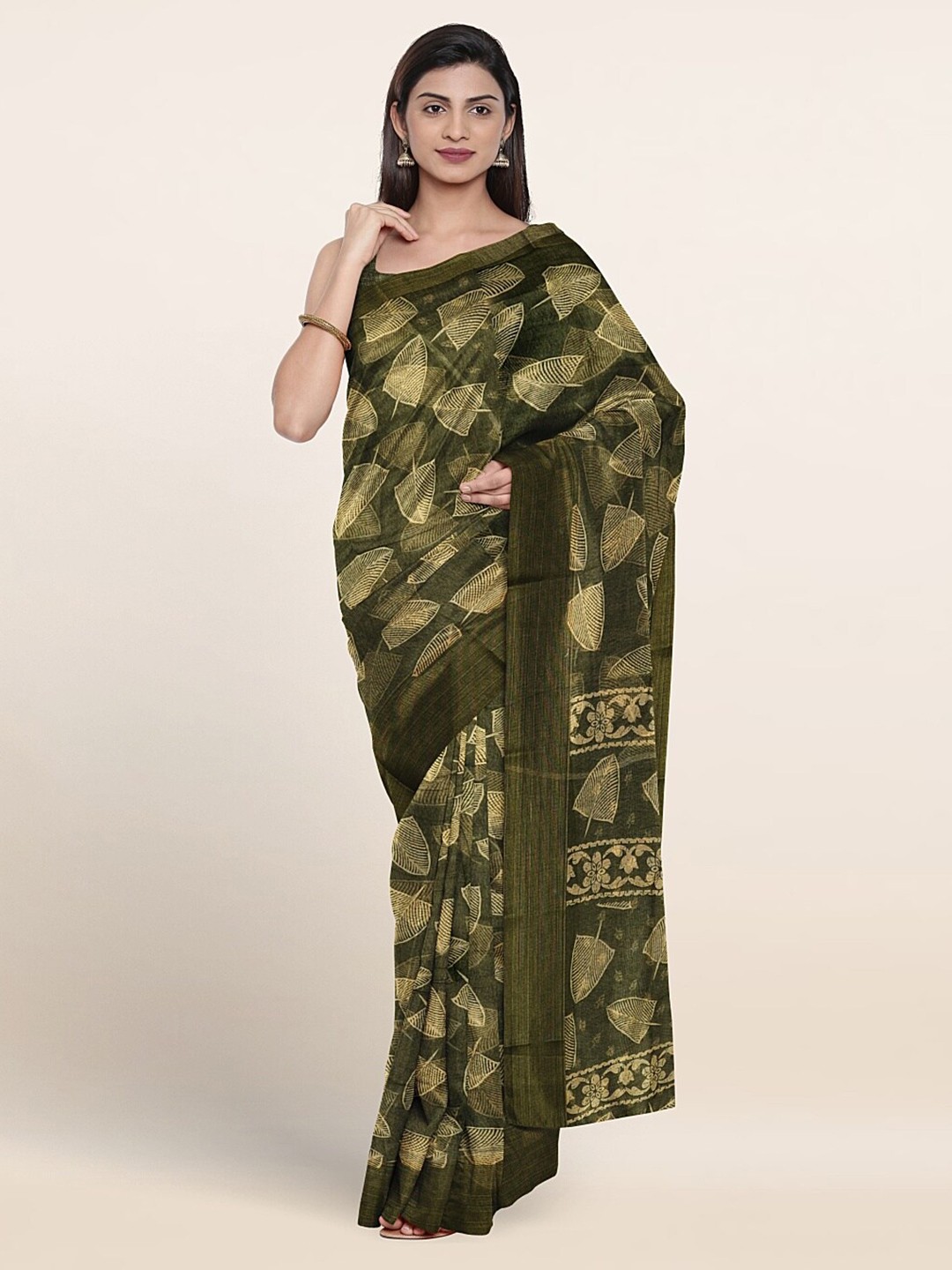 

Pothys Abstract Printed Zari Saree, Green