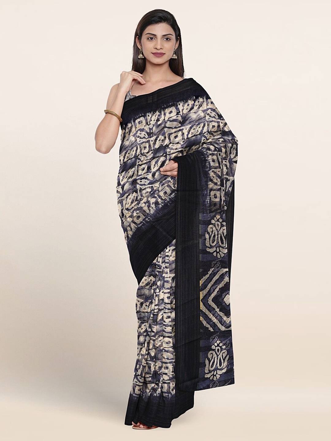 

Pothys Batik Printed Saree, Navy blue