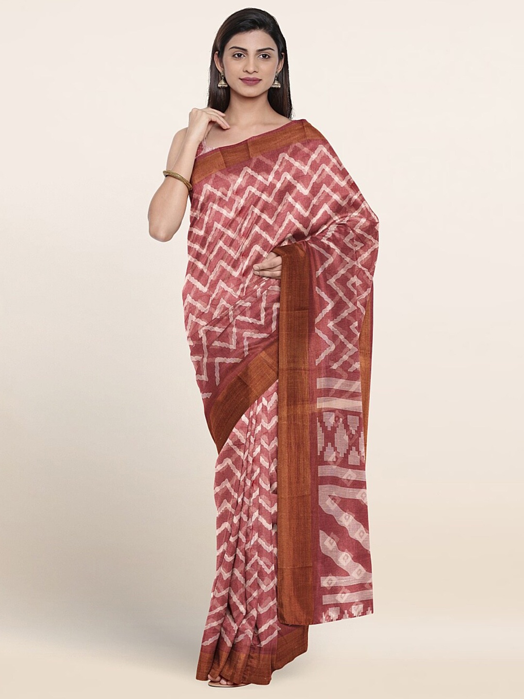 

Pothys Mauve & White Striped Zari Saree