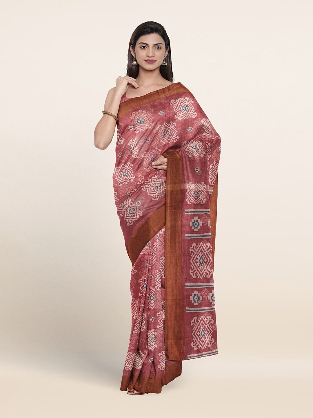 

Pothys Ethnic Motifs Printed Zari Saree, Pink