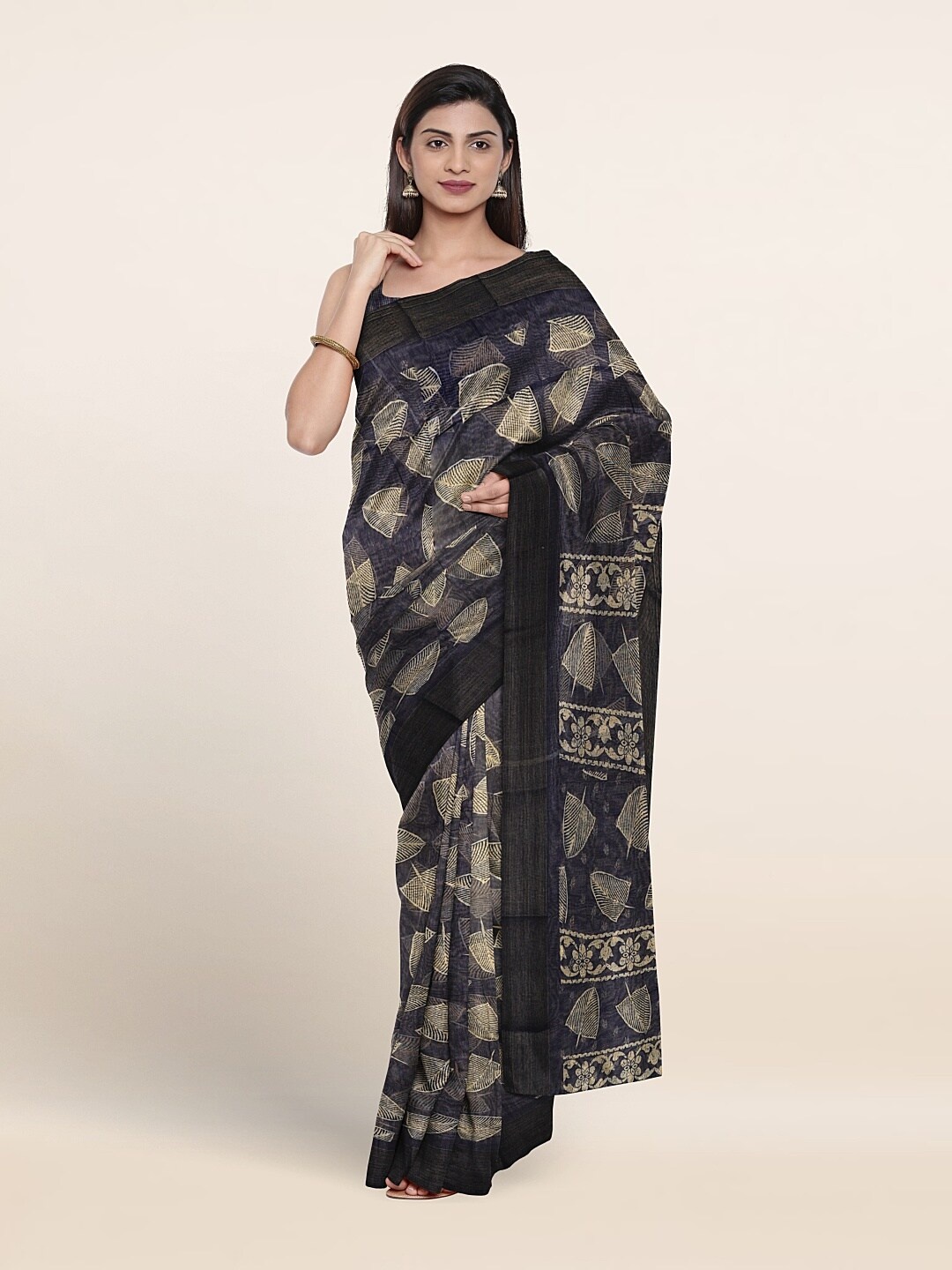 

Pothys Floral Printed Zari Saree, Navy blue