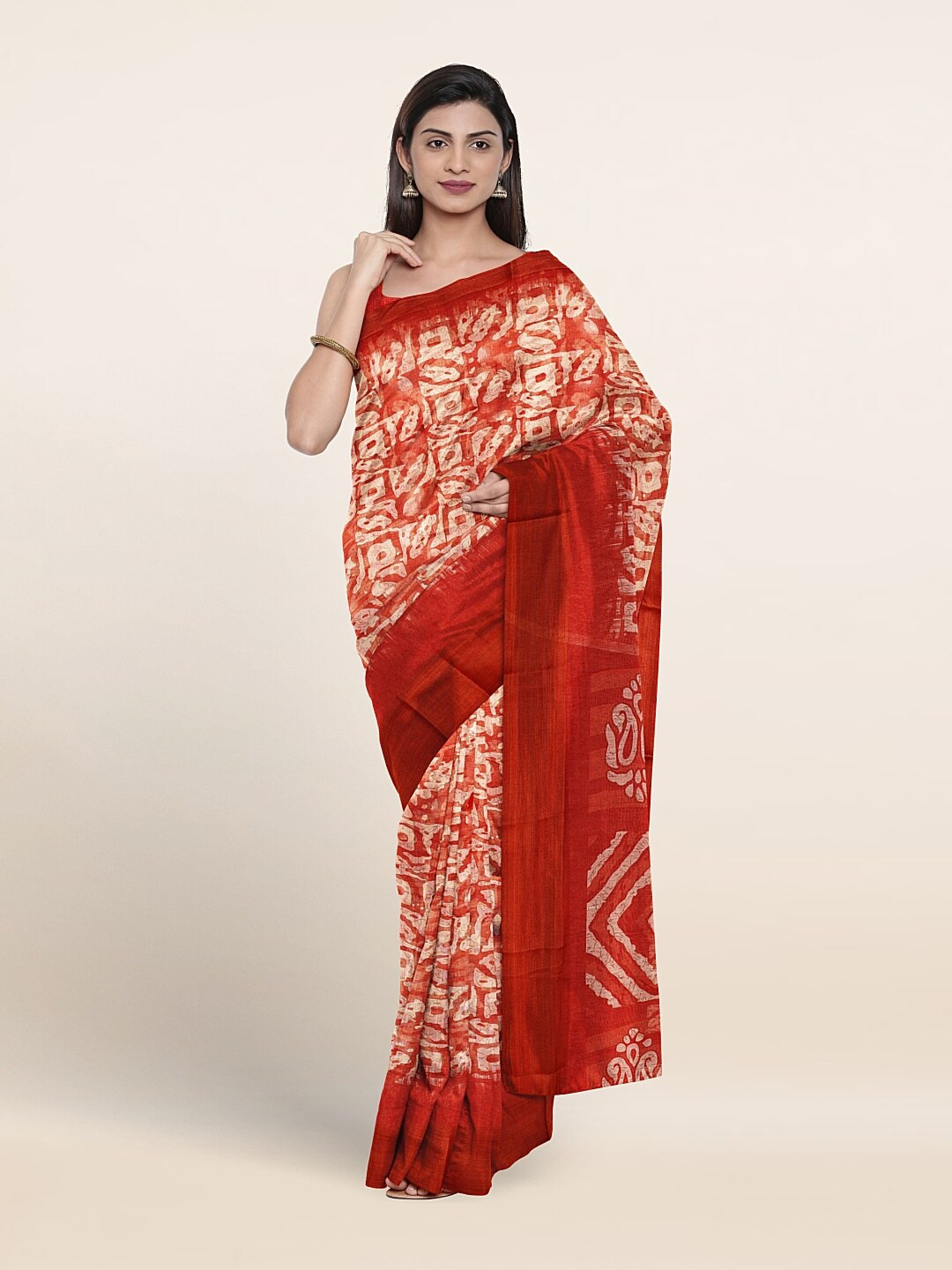 

Pothys Batik Printed Batik Saree, Red