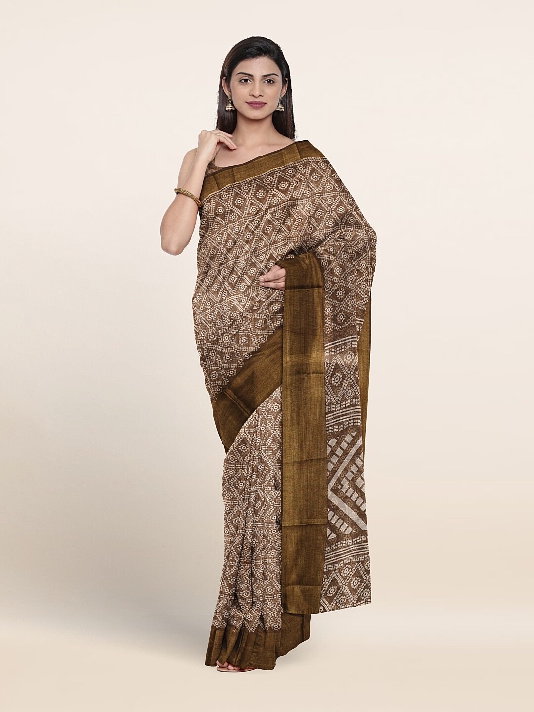 

Pothys Bandhani Printed Saree, Brown