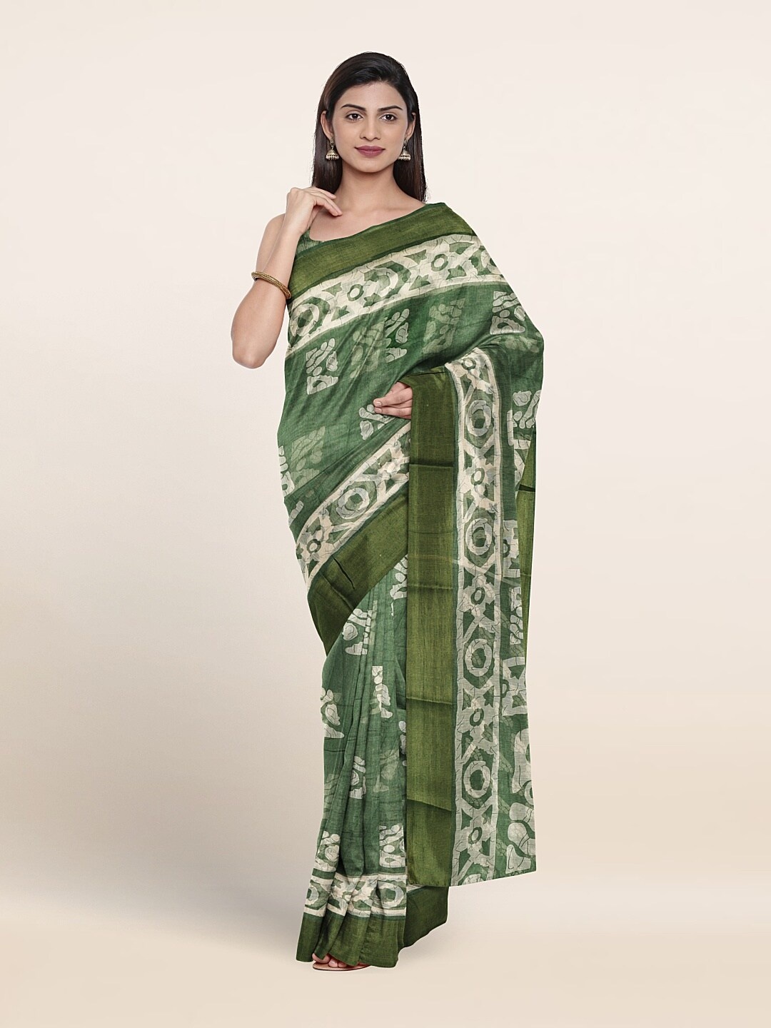 

Pothys Batik Printed Saree, Green