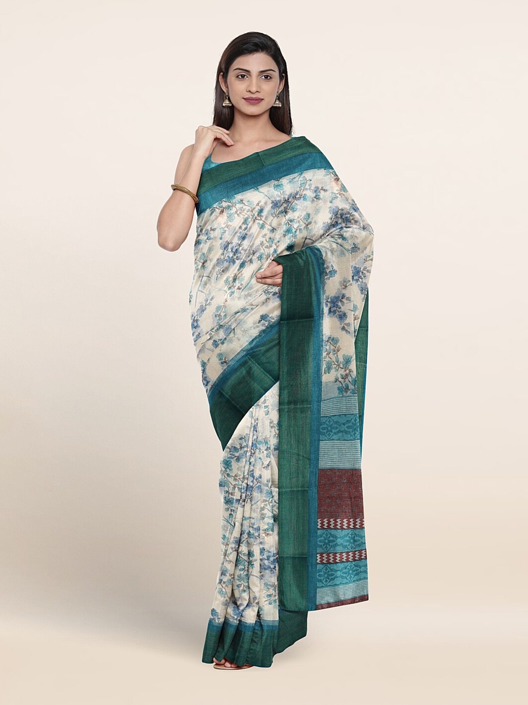 

Pothys Floral Printed Saree, Cream