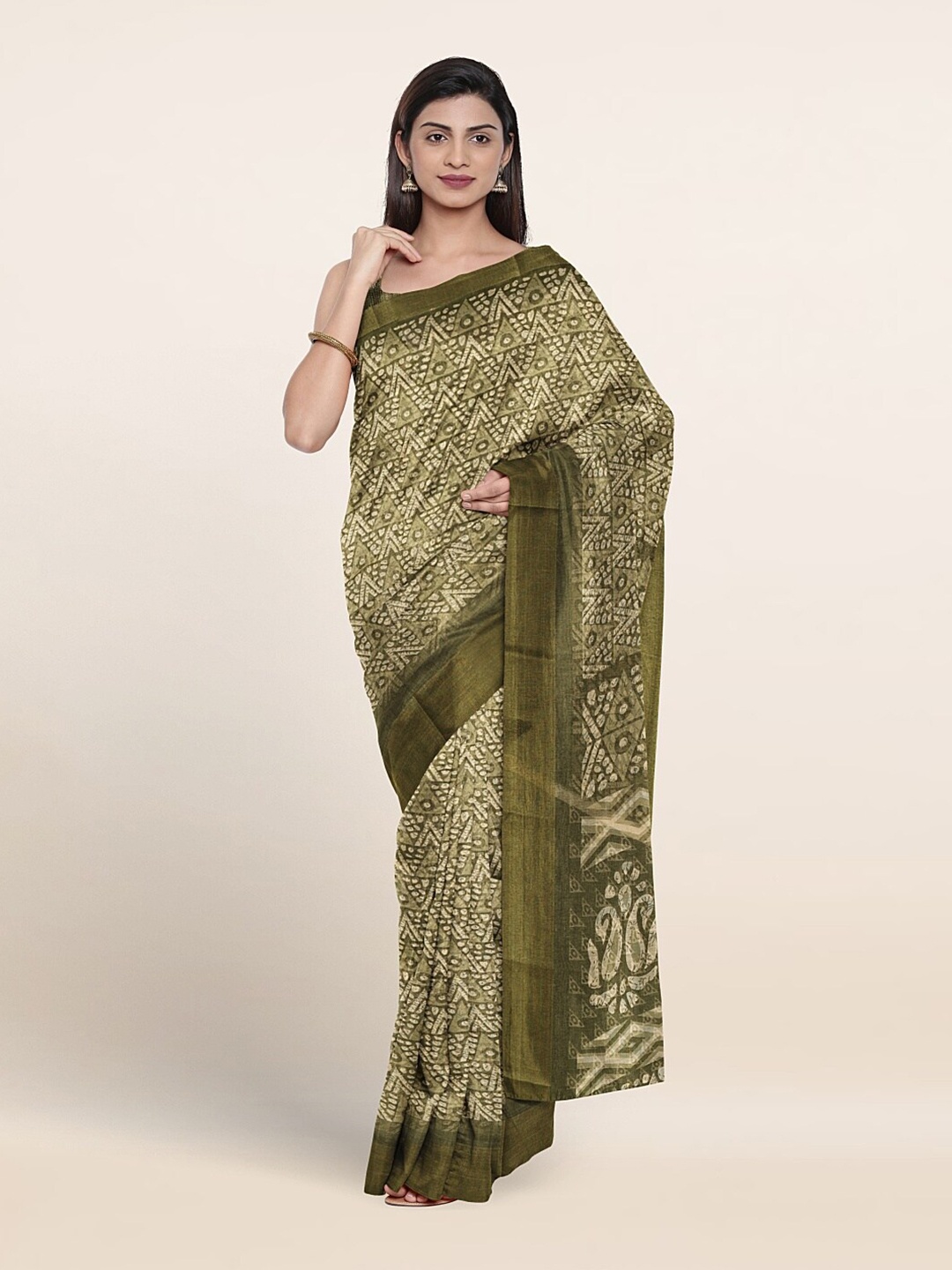 

Pothys Geometric Printed Saree, Green