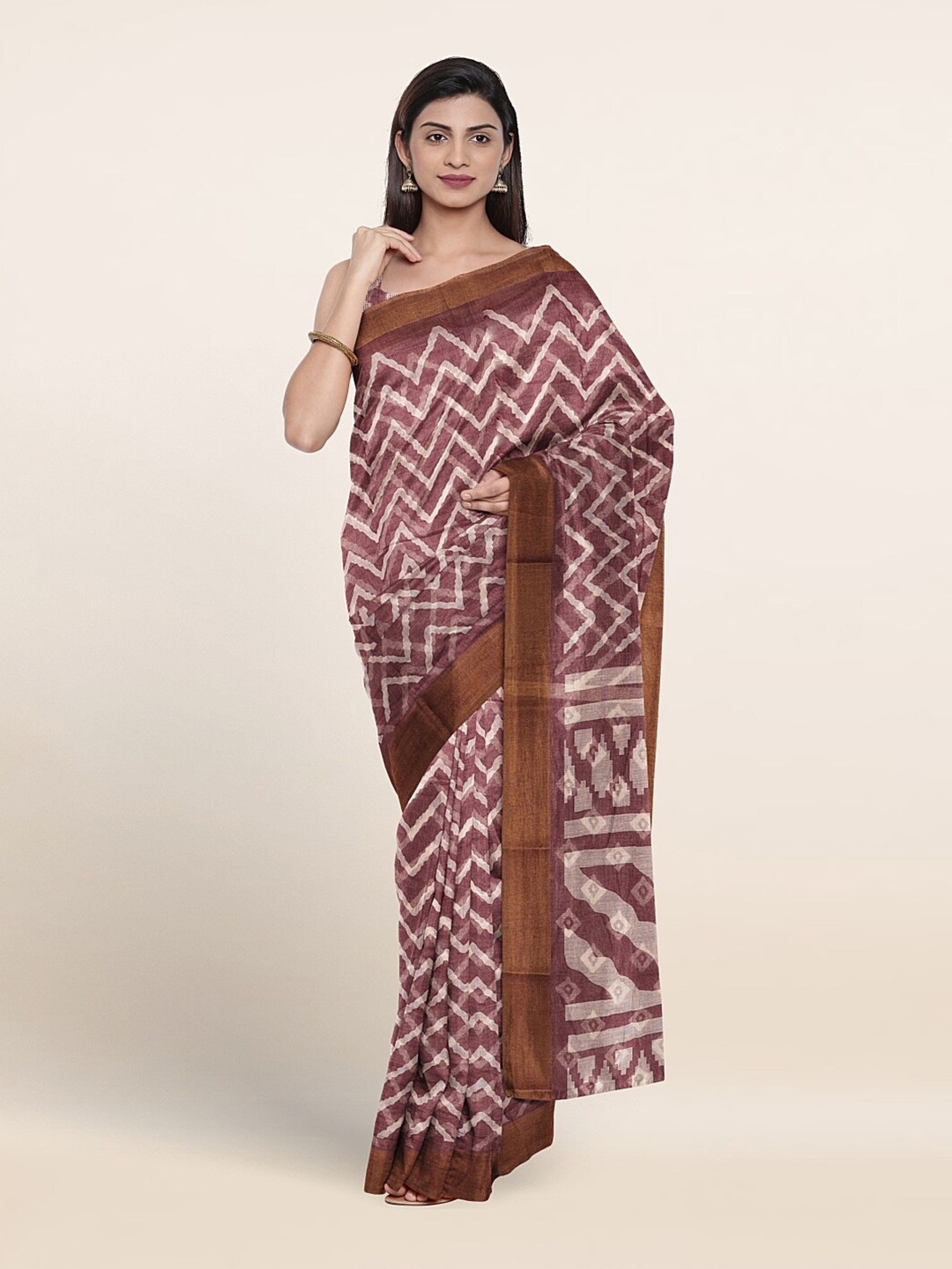 

Pothys Chevron Printed Zari Saree, Lavender