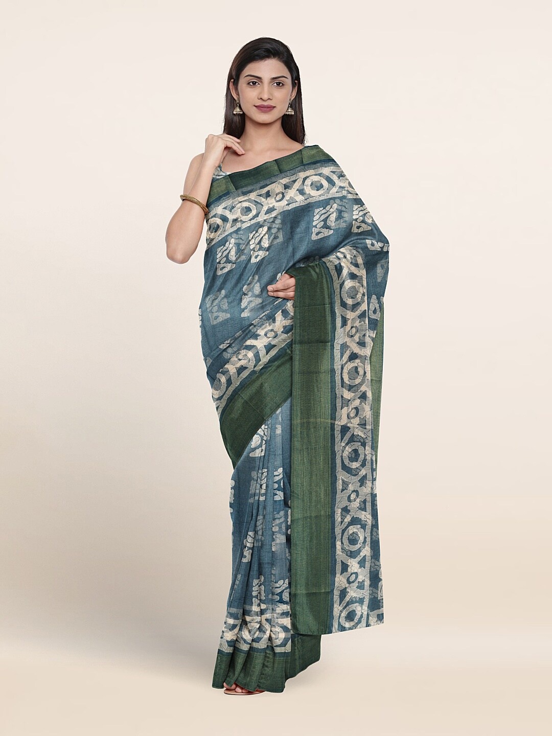 

Pothys Batik Printed Zari Saree, Blue