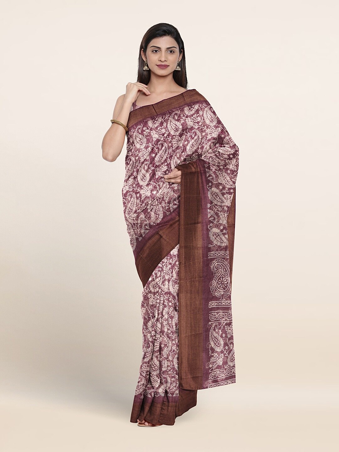 

Pothys Paisley Printed Zari Saree, Violet