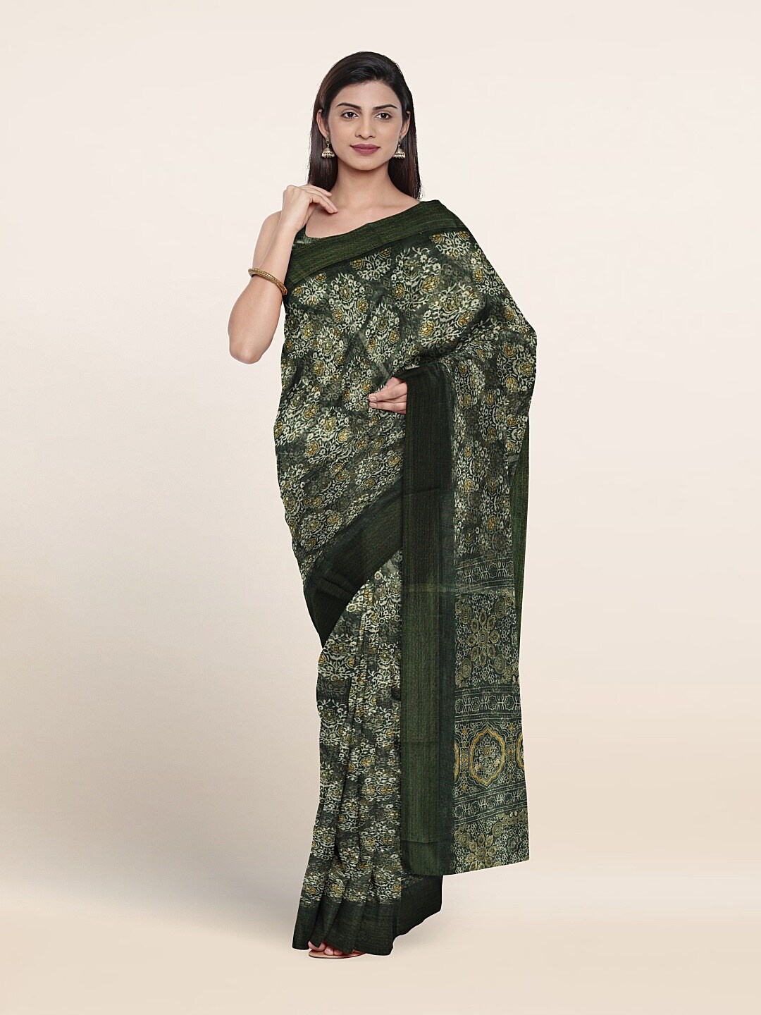 

Pothys Ethnic Motifs Printed Zari Saree, Green