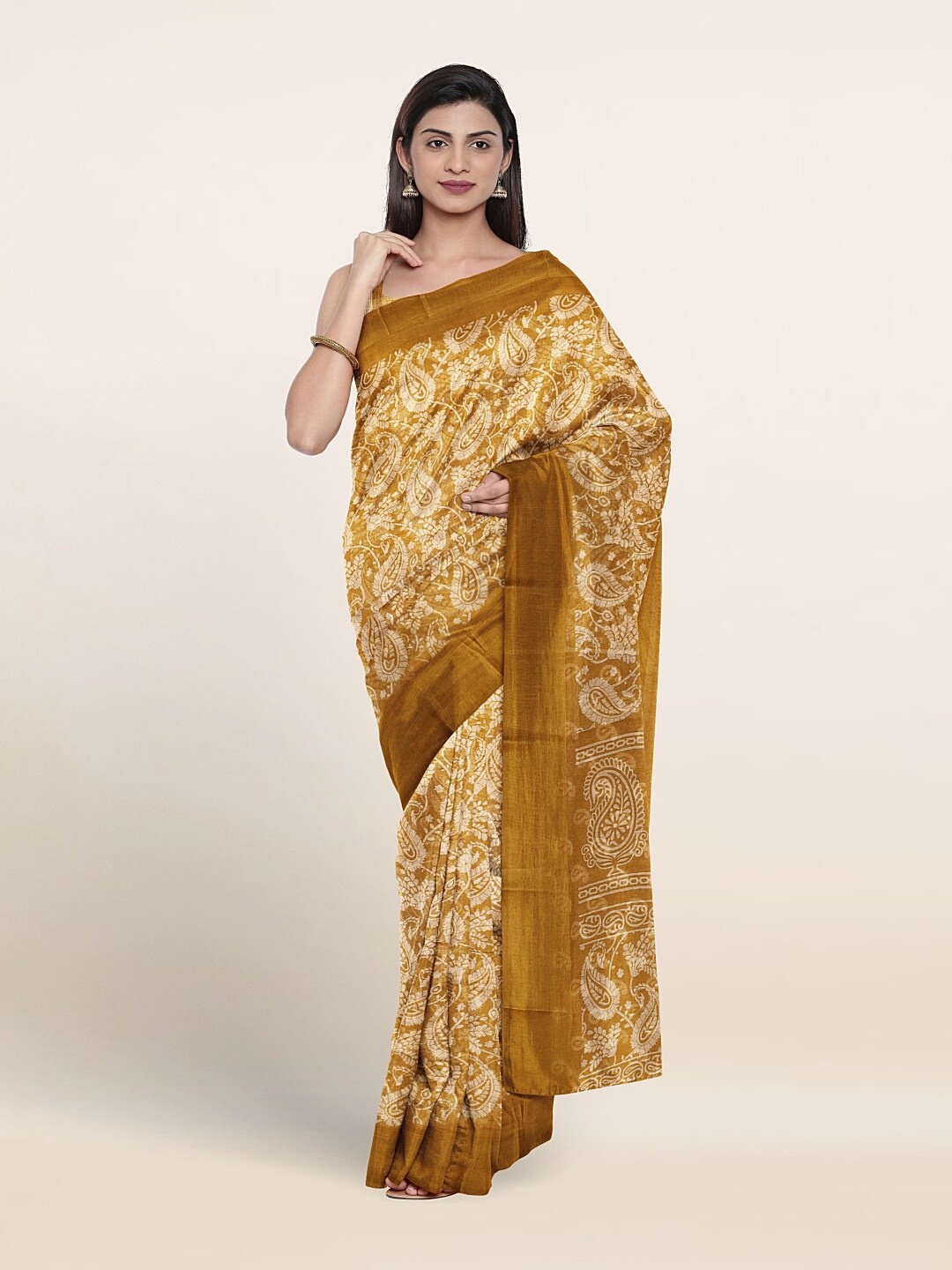 

Pothys Paisley Printed Zari Saree, Mustard