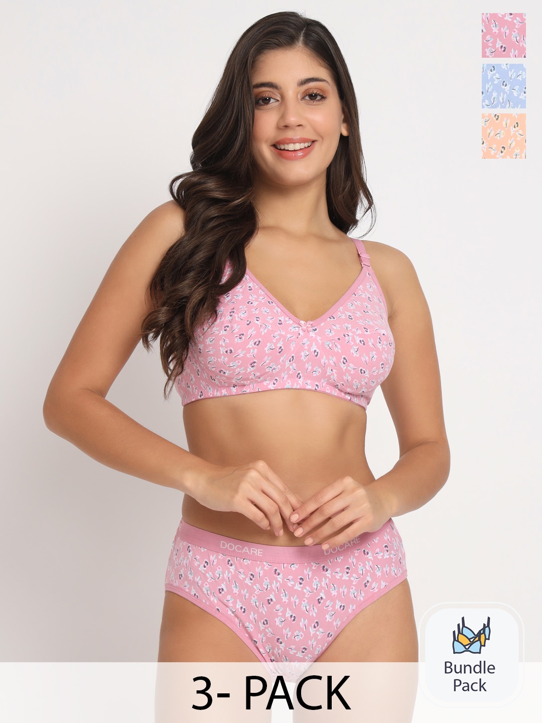 

Docare Pack Of 3 Floral Printed Lingerie Set, Pink