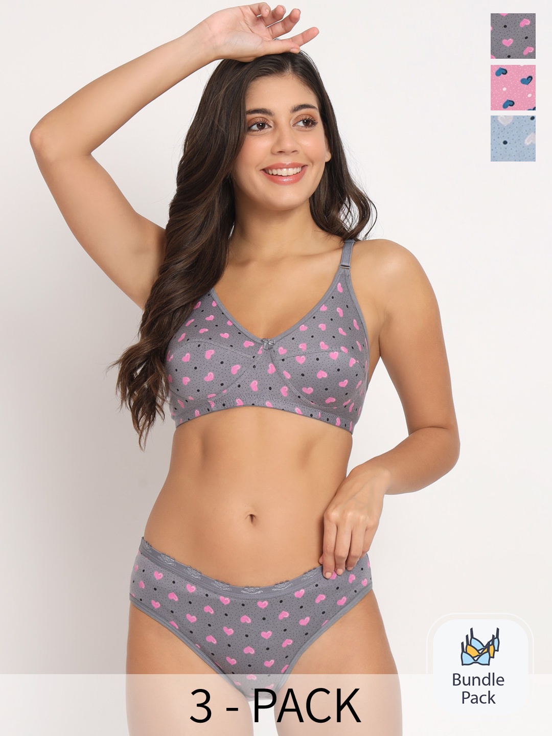 

Docare Pack Of 3 Printed Lingerie Set PromilaSet-PO3, Pink