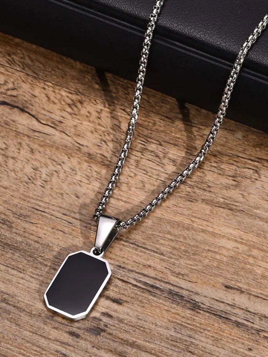 

OOMPH Silver-Plated Stone Studded Geometric Pendant With Chain