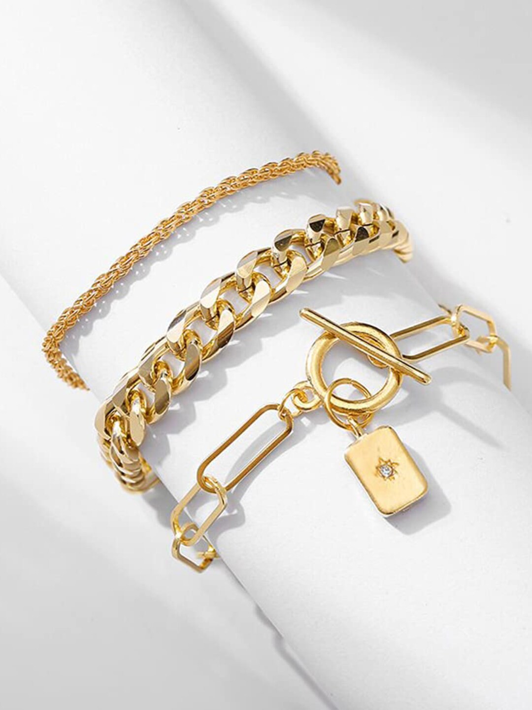 

OOMPH Set of 3 Gold-Toned Tribal Charm Bracelet