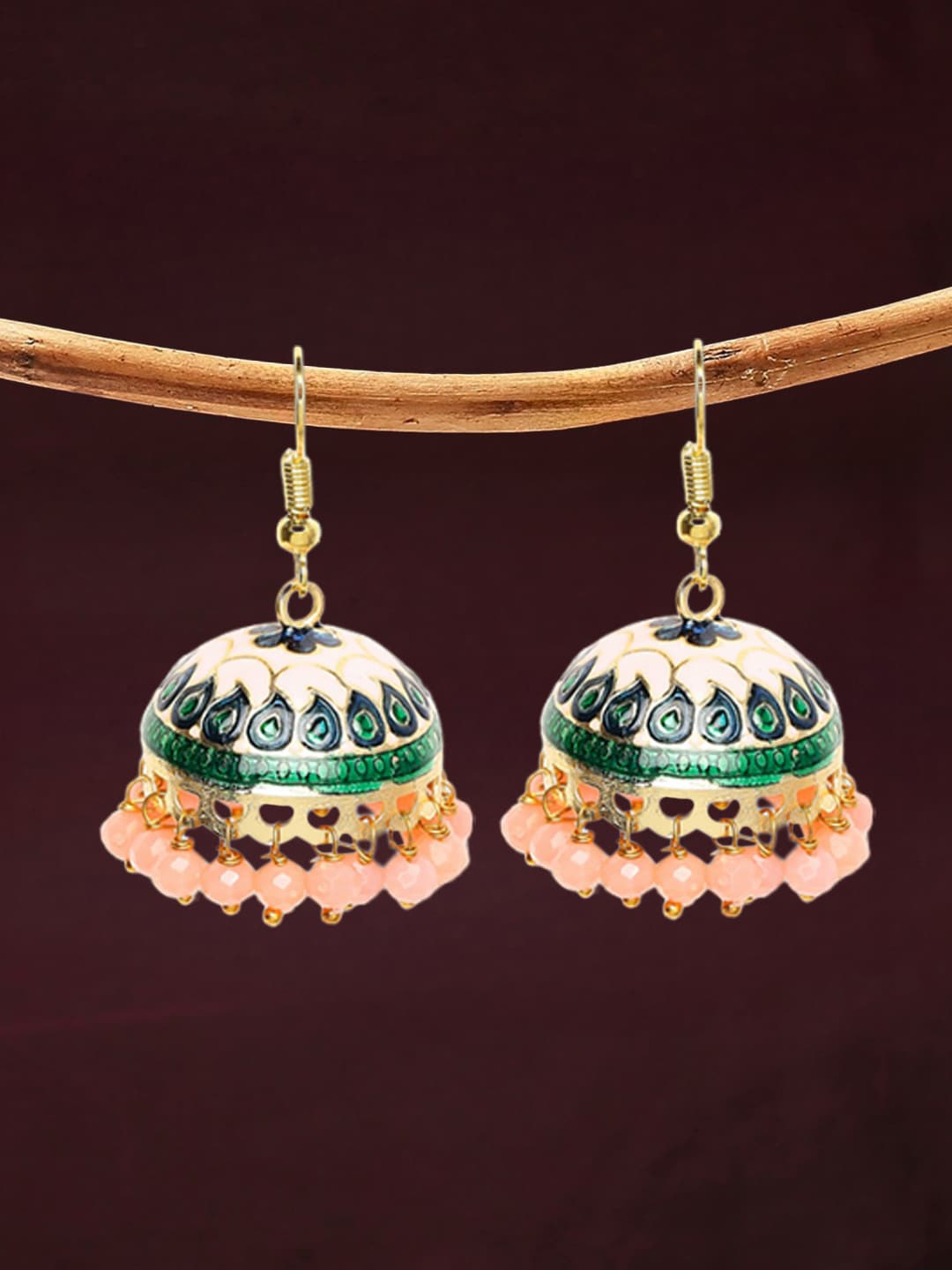 

OOMPH Dome Shaped Jhumkas Earrings, Peach