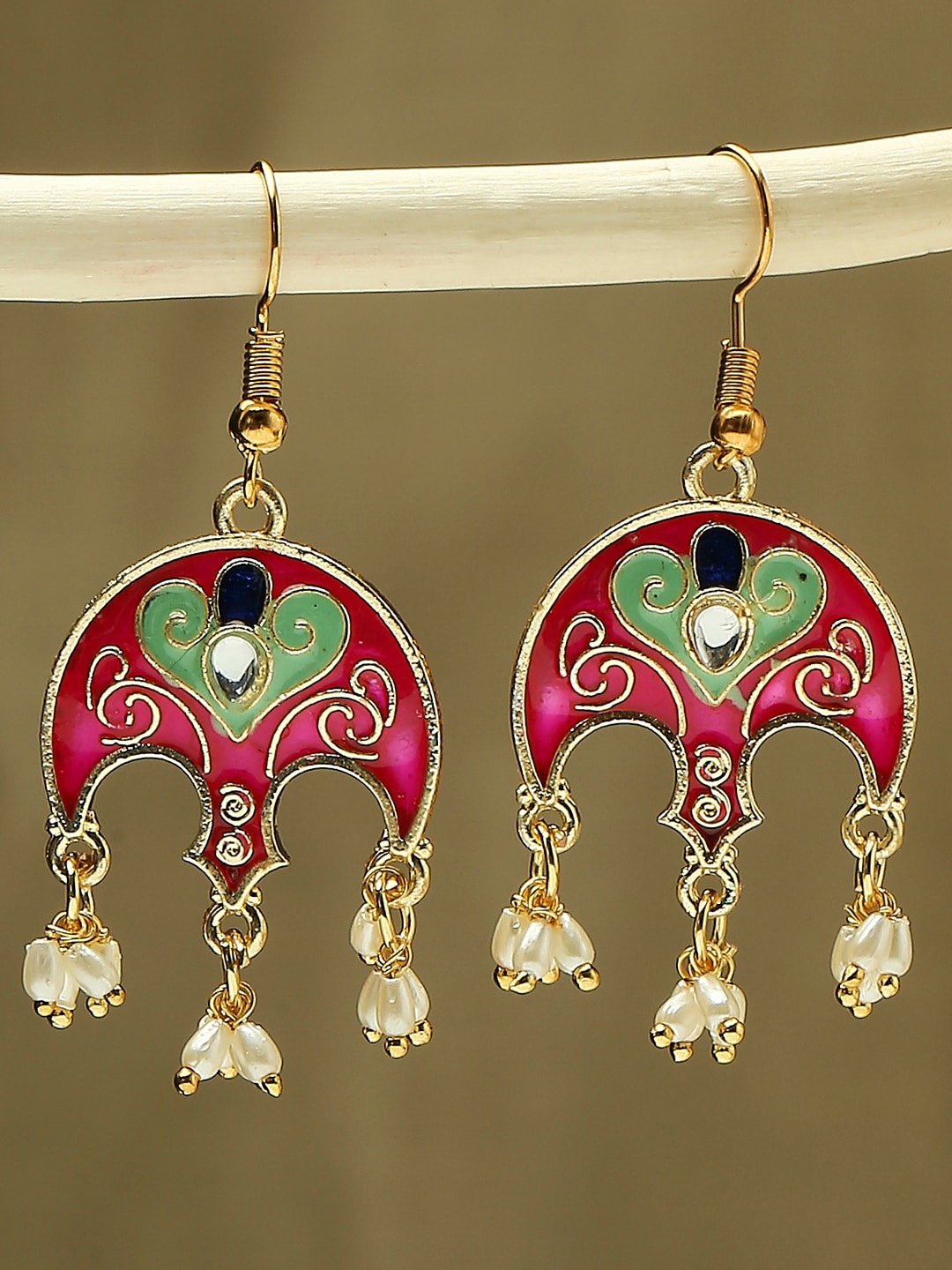

OOMPH Meenakari Floral Drop Earrings, Pink