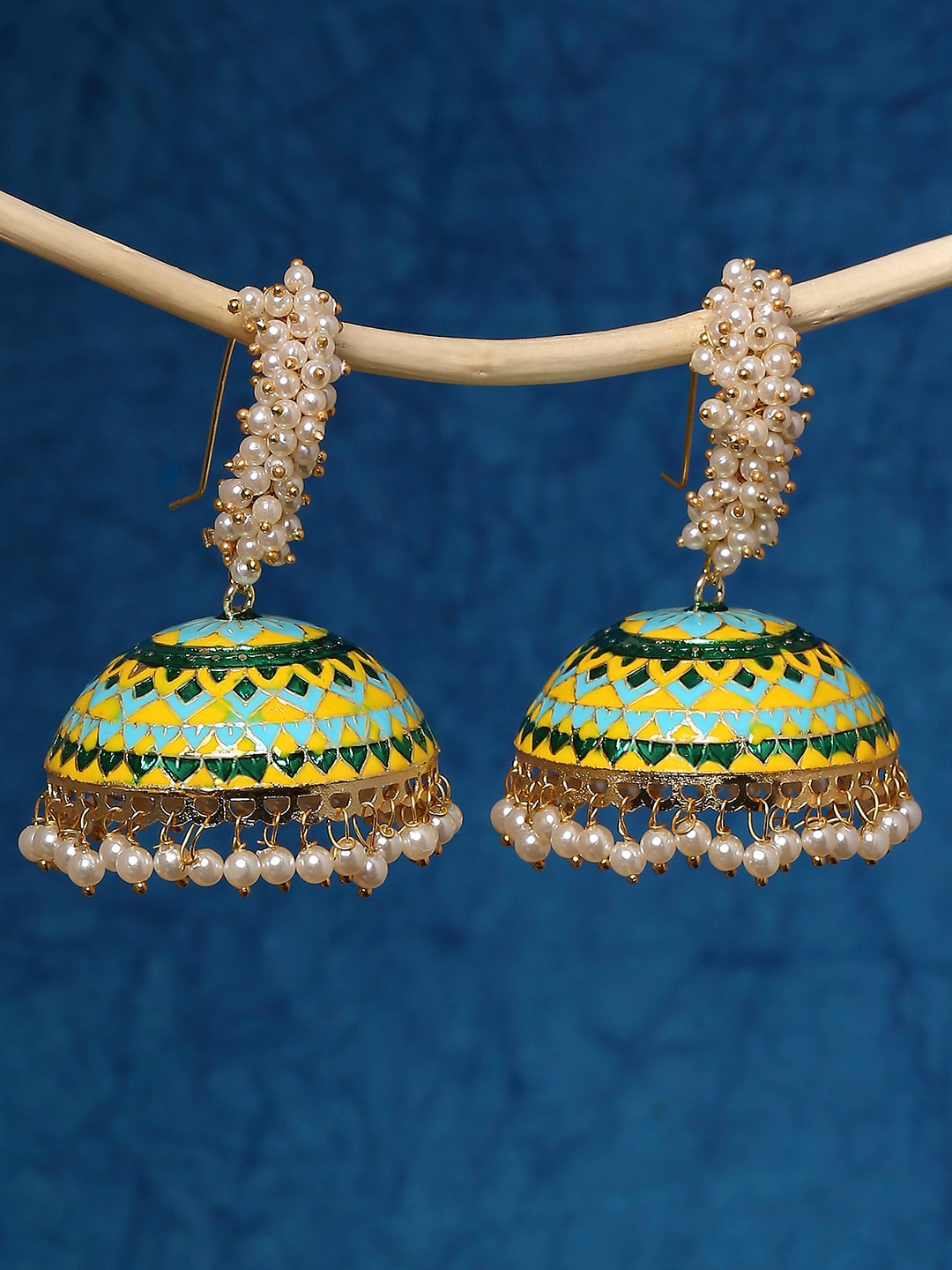 

OOMPH Yellow Dome Shaped Jhumkas Earrings