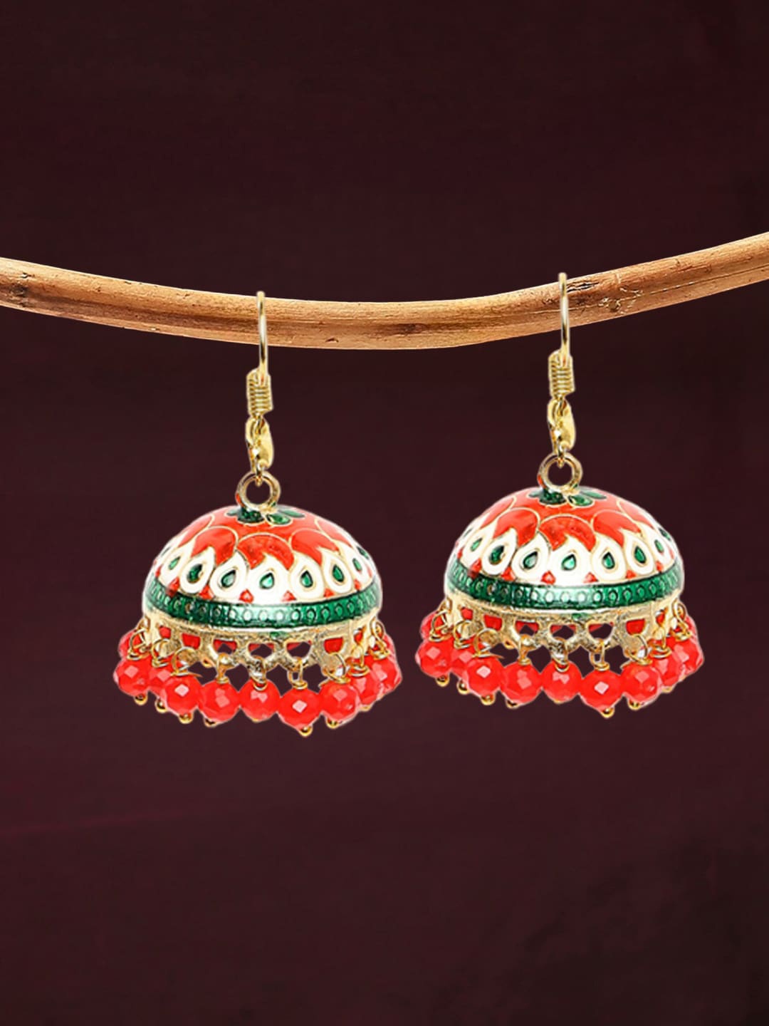 

OOMPH Meenakari Dome Shaped Jhumkas, Gold