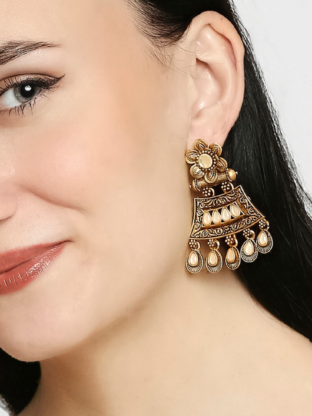 

OOMPH Beaded Contemporary Drop Earrings, Gold