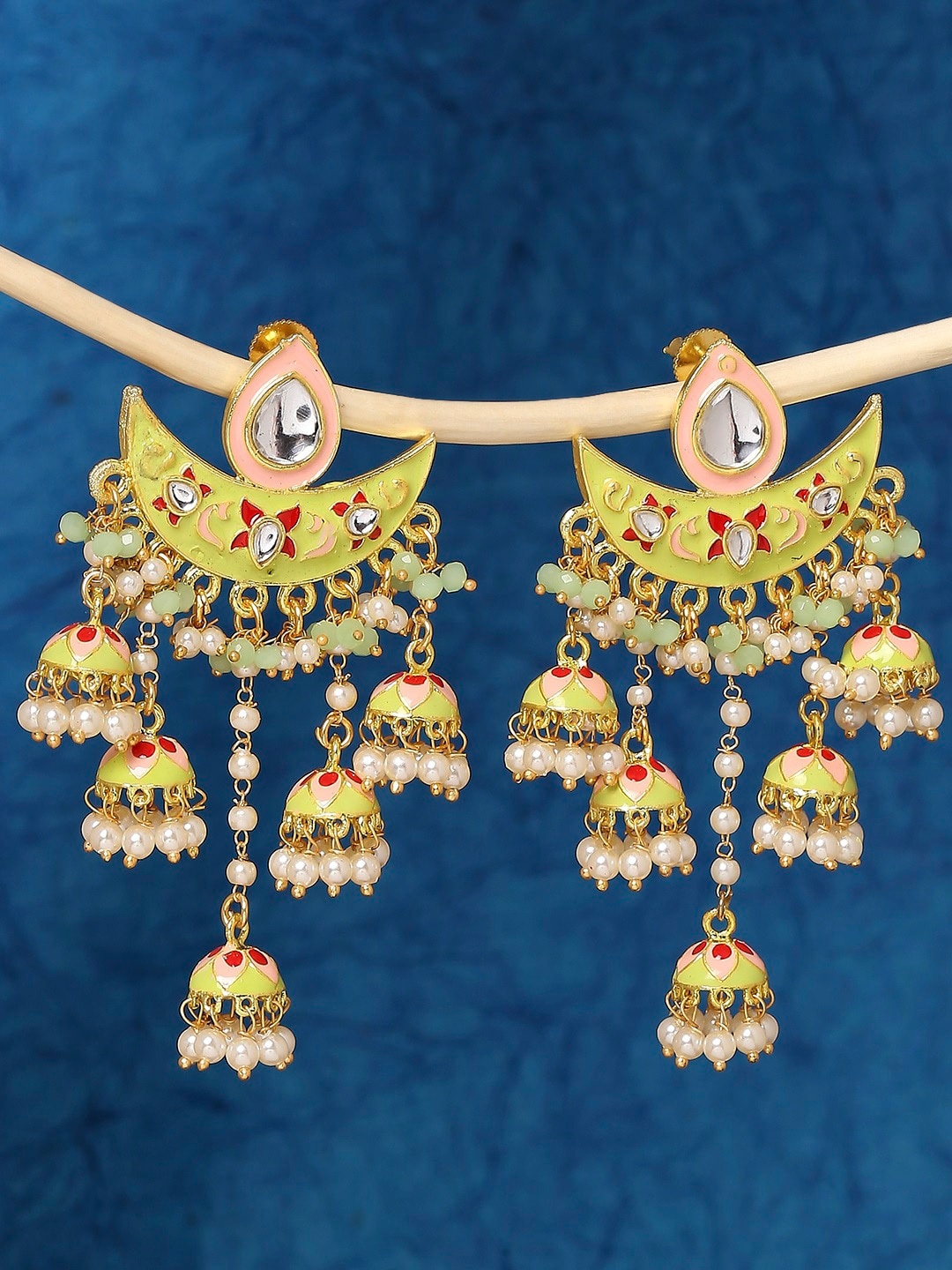 

OOMPH Floral Kundan Studded Jhumkas, Green