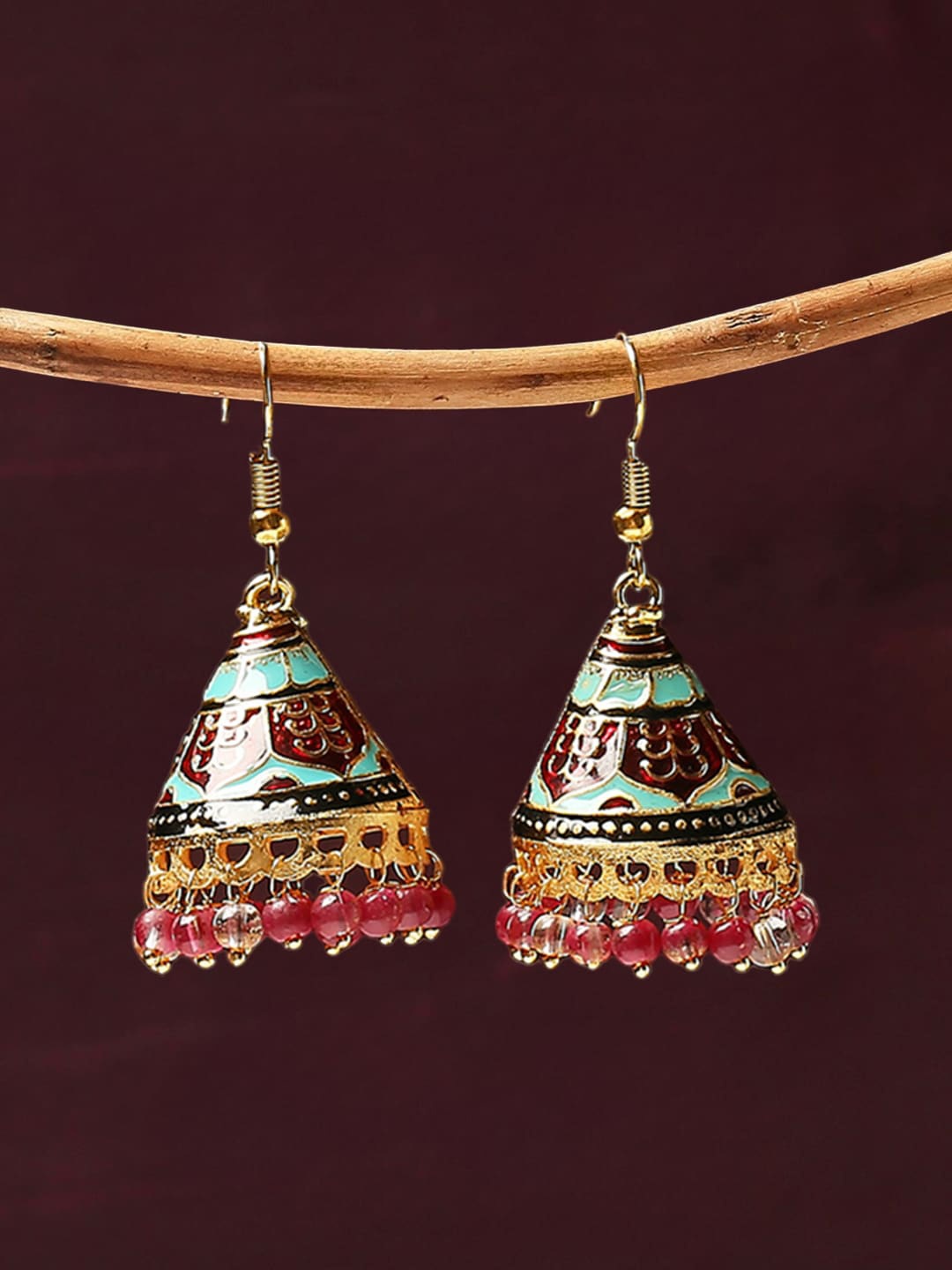 

OOMPH Gold Plated Dome Shaped Beaded Meenakari Jhumkas