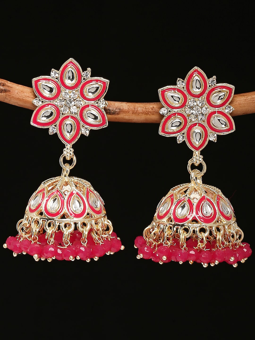 

OOMPH Kundan Studded Floral Jhumkas, Gold