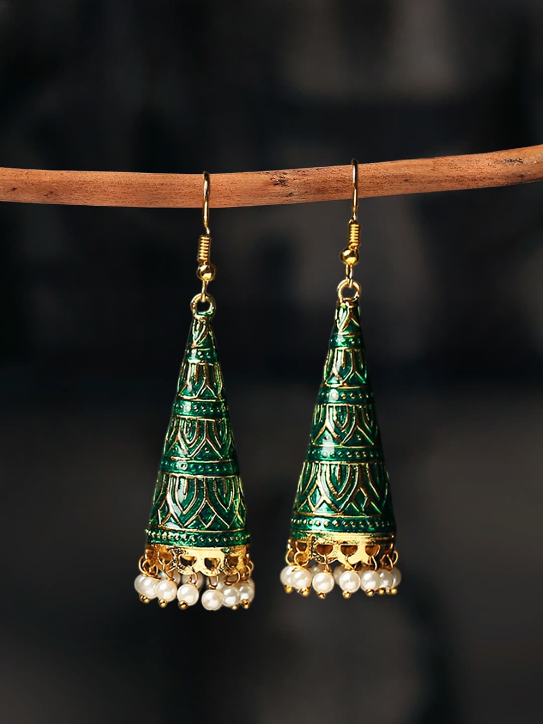 

OOMPH Contemporary Meenakari Jhumka, Gold