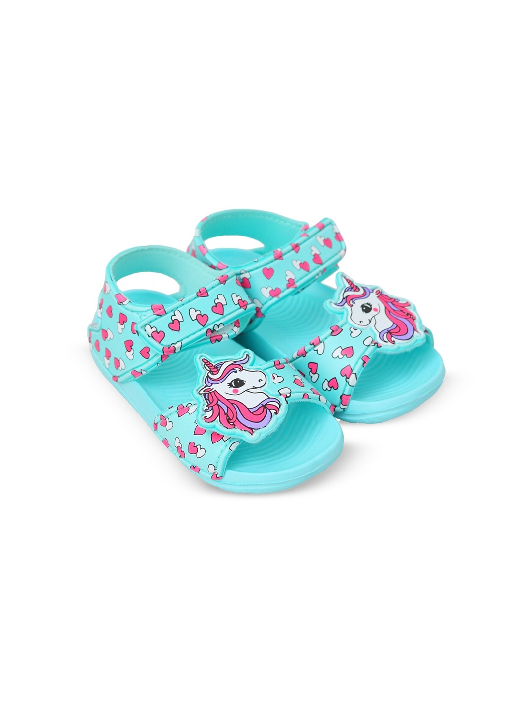 

Yellow Bee Girls Unicorn Printed Open Toe Flats, Turquoise blue