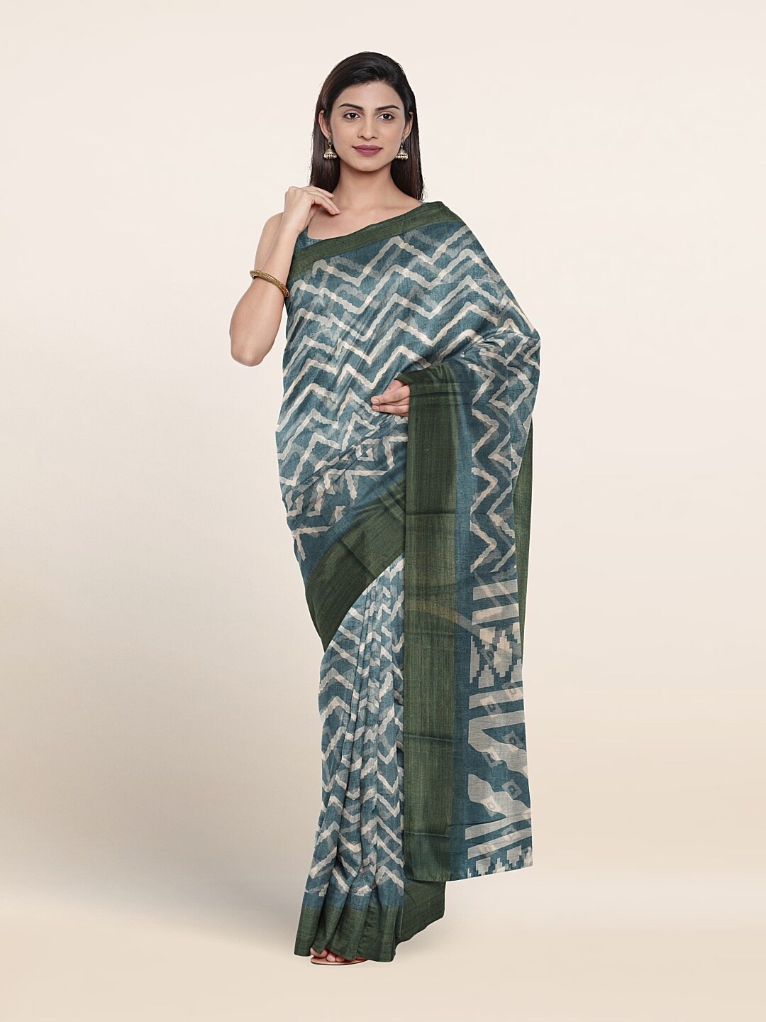 

Pothys Geometric Printed Zari Saree, Blue
