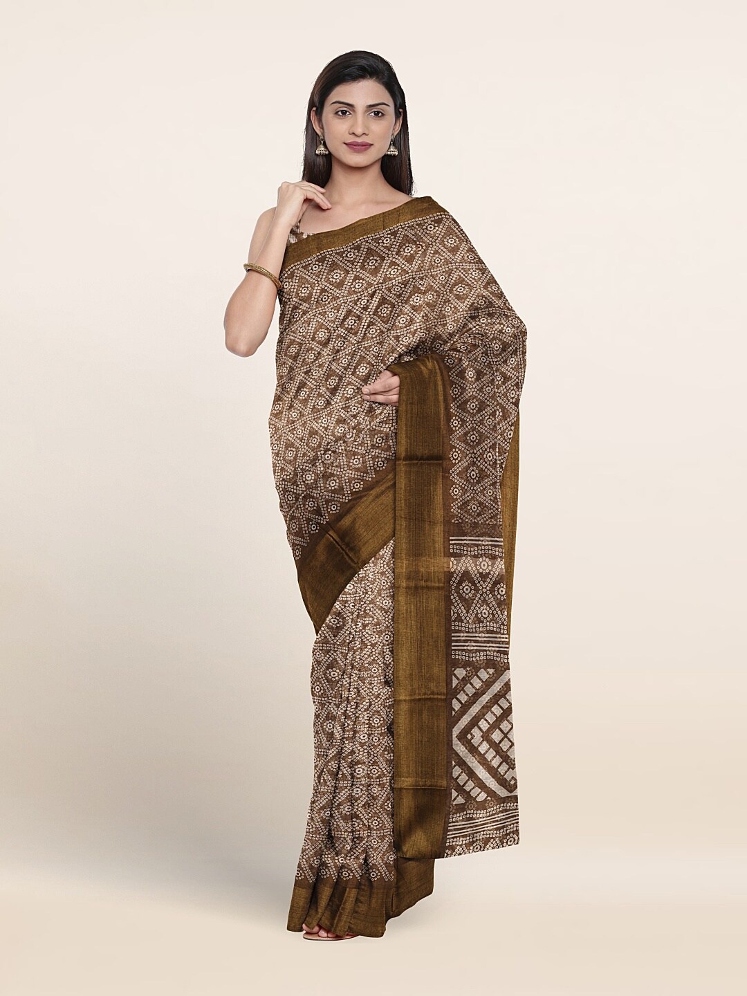 

Pothys Geometric Printed Saree, Brown