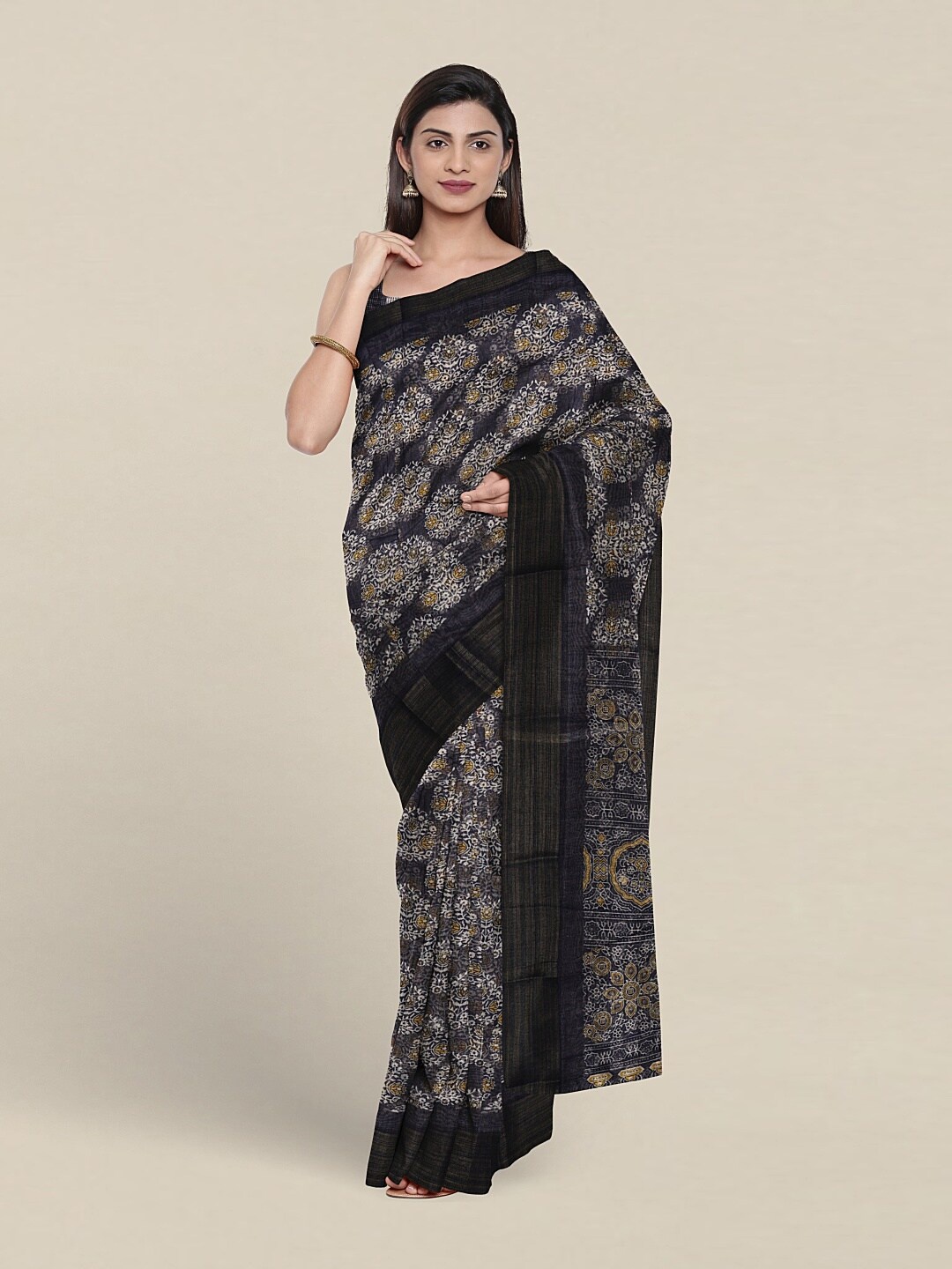 

Pothys Ethnic Motifs Printed Saree, Navy blue