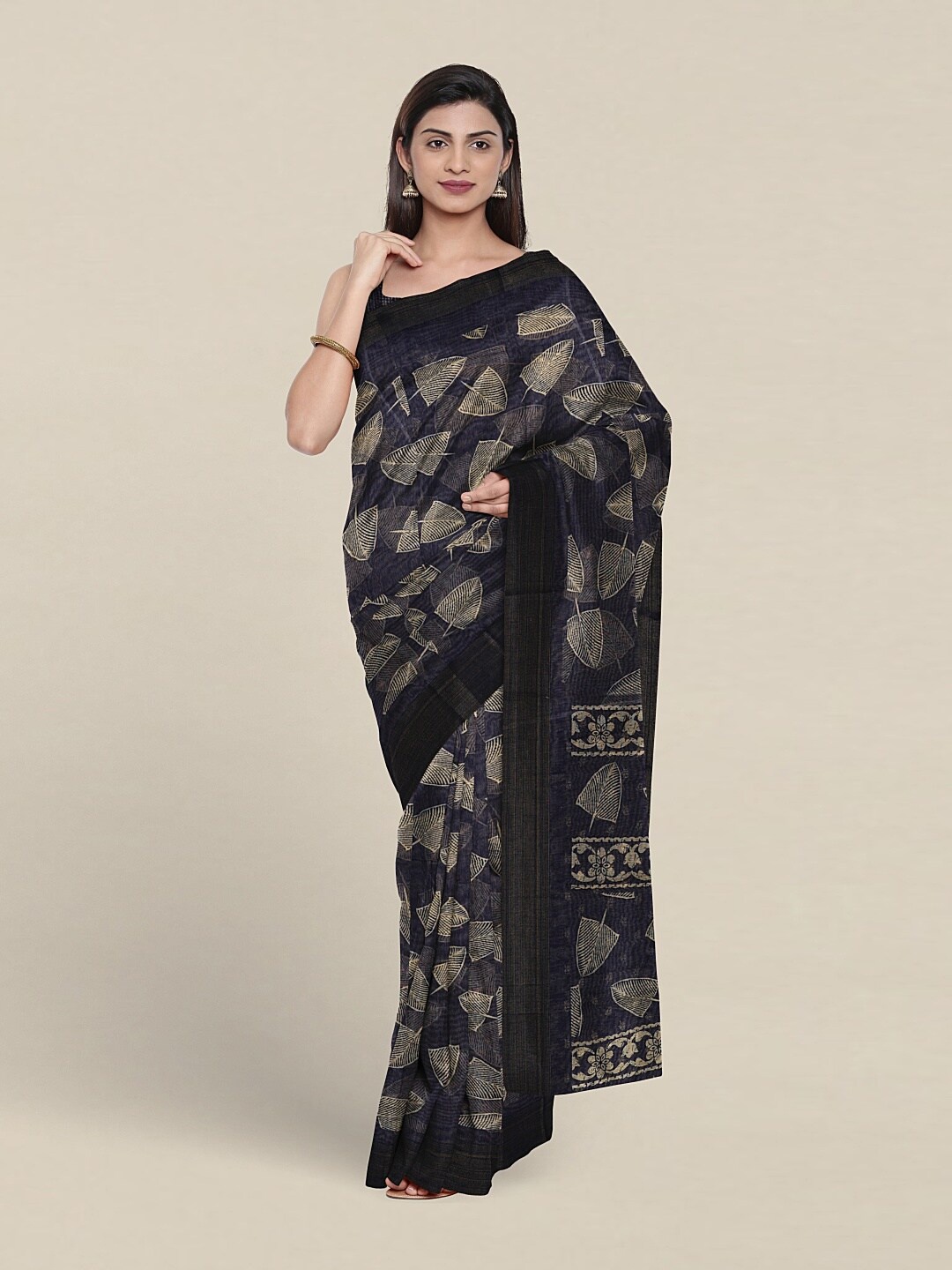 

Pothys Ethnic Motif Printed Saree, Navy blue