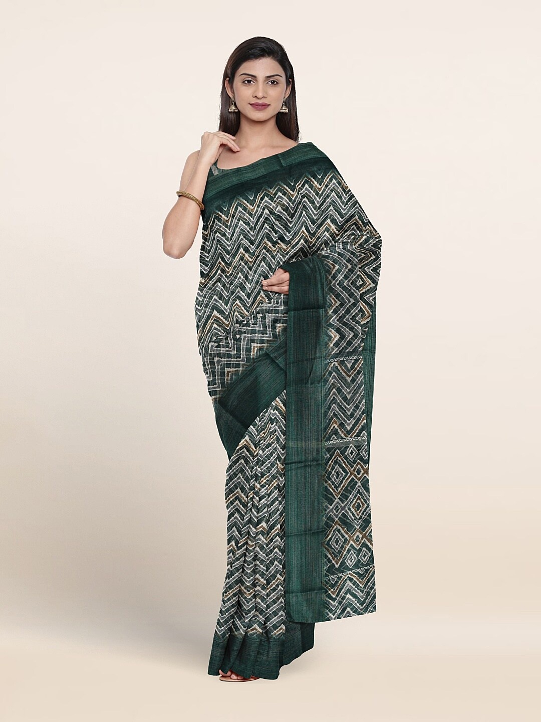 

Pothys Chevron Printed Saree, Green