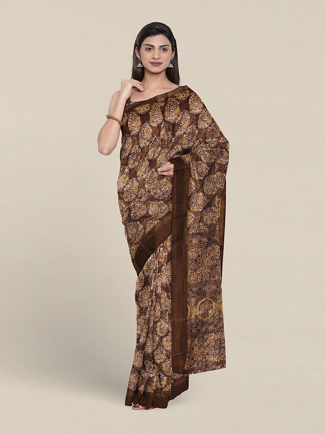 

Pothys Ethnic Motifs Printed Saree, Brown