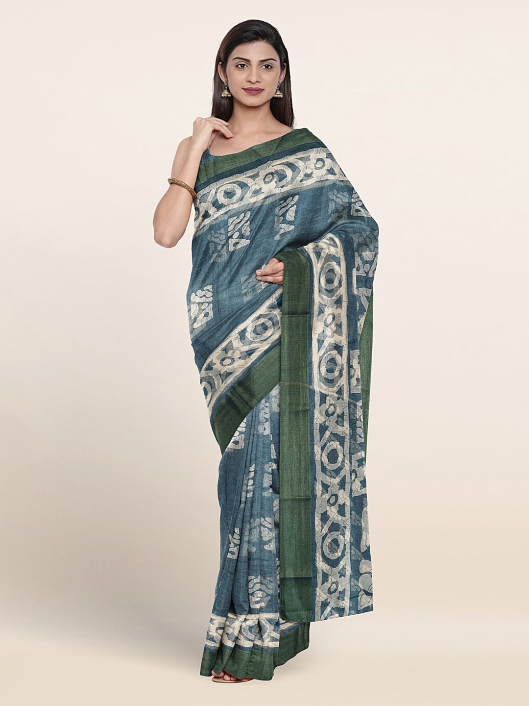 

Pothys Geometric Printed Zari Saree, Blue