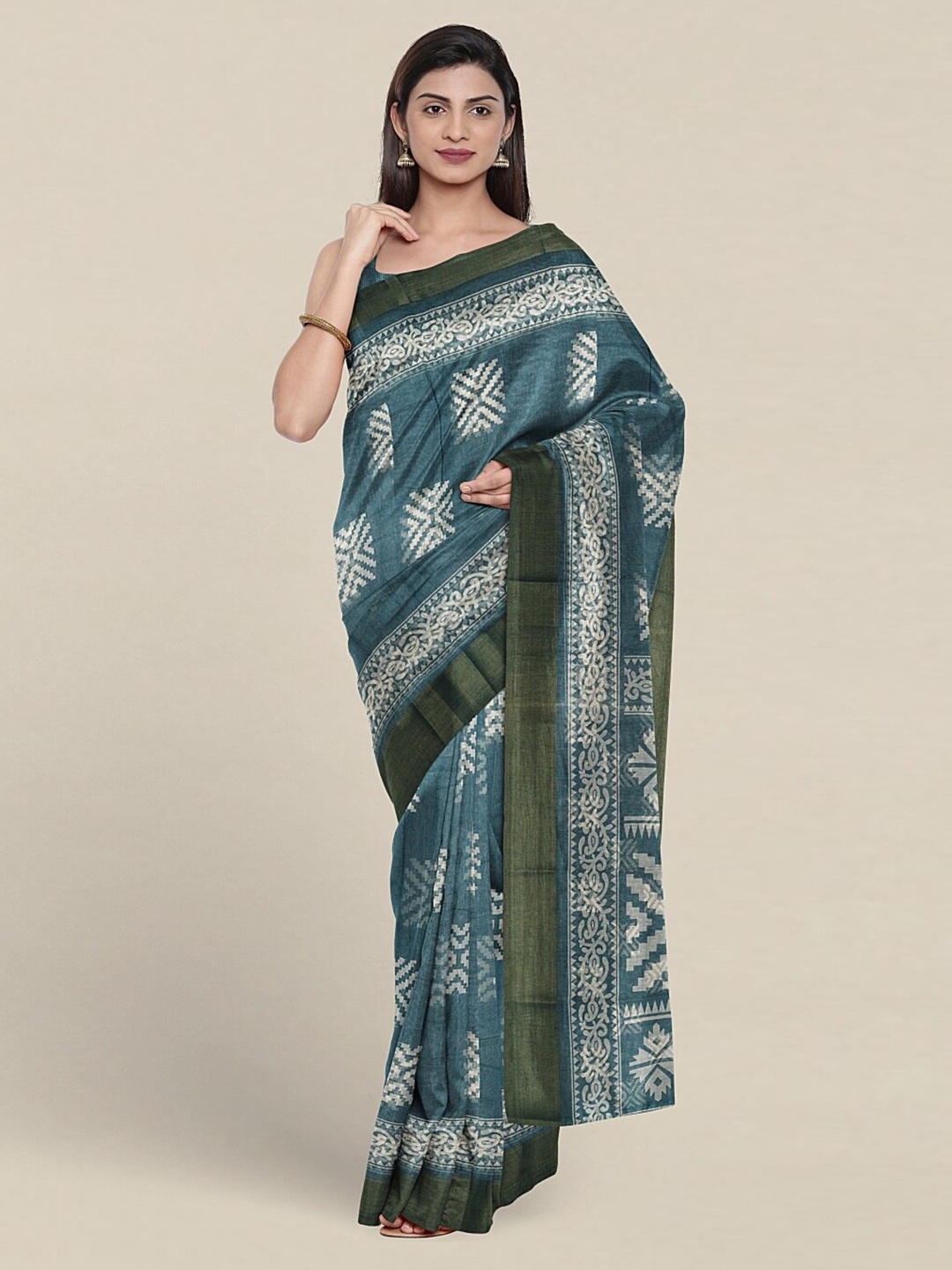 

Pothys Ethnic Motifs Printed Zari Saree, Blue