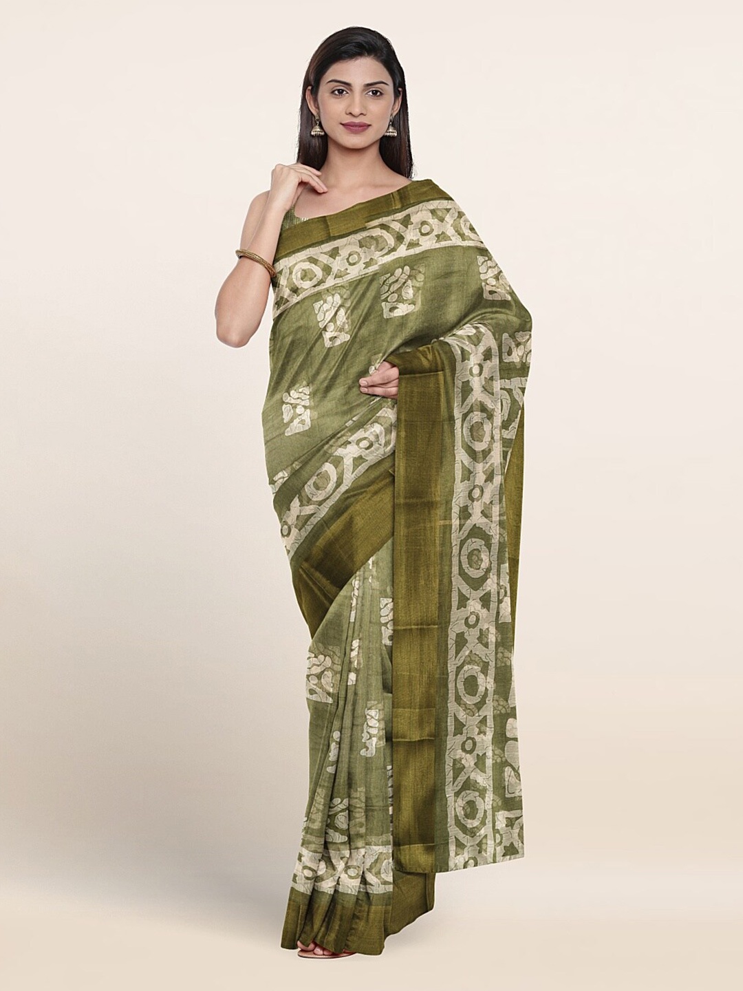 

Pothys Batik Printed Saree, Green