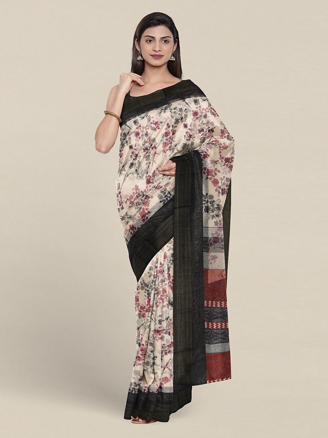 

Pothys Floral Printed Saree, Cream