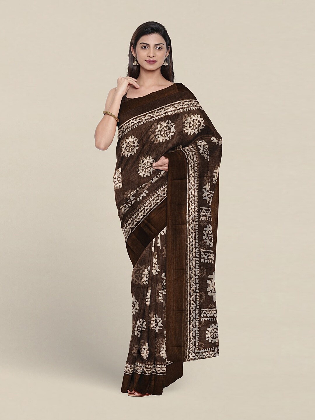 

Pothys Ethnic Motif Printed Saree, Brown