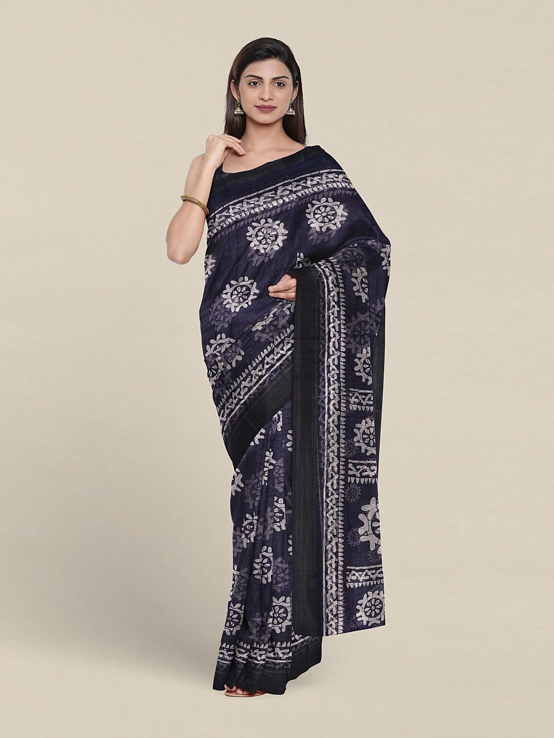 

Pothys Ethnic Motifs Printed Saree, Navy blue