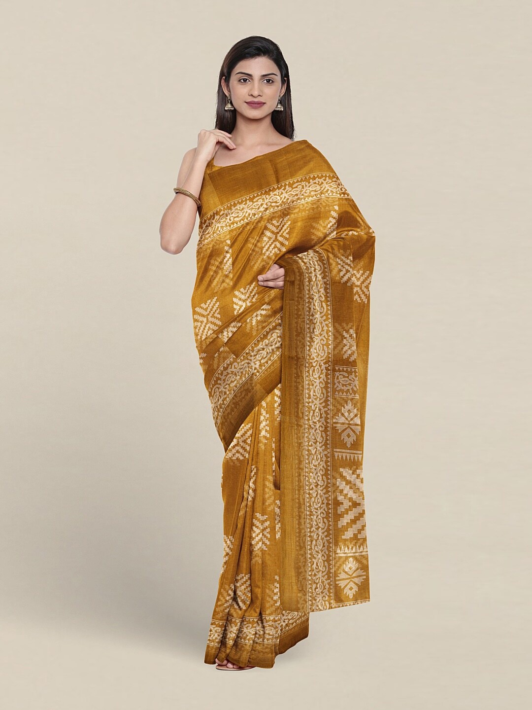 

Pothys Ethnic Motifs Printed Zari Saree, Khaki