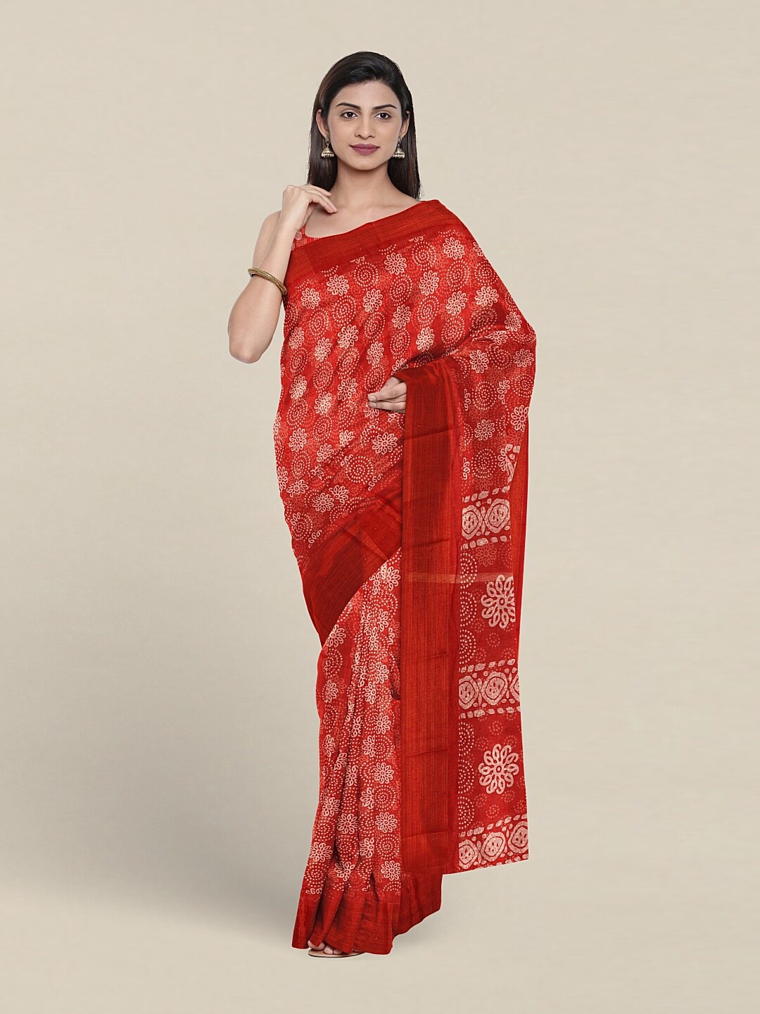 

Pothys Ethnic Motifs Printed Zari Saree, Red