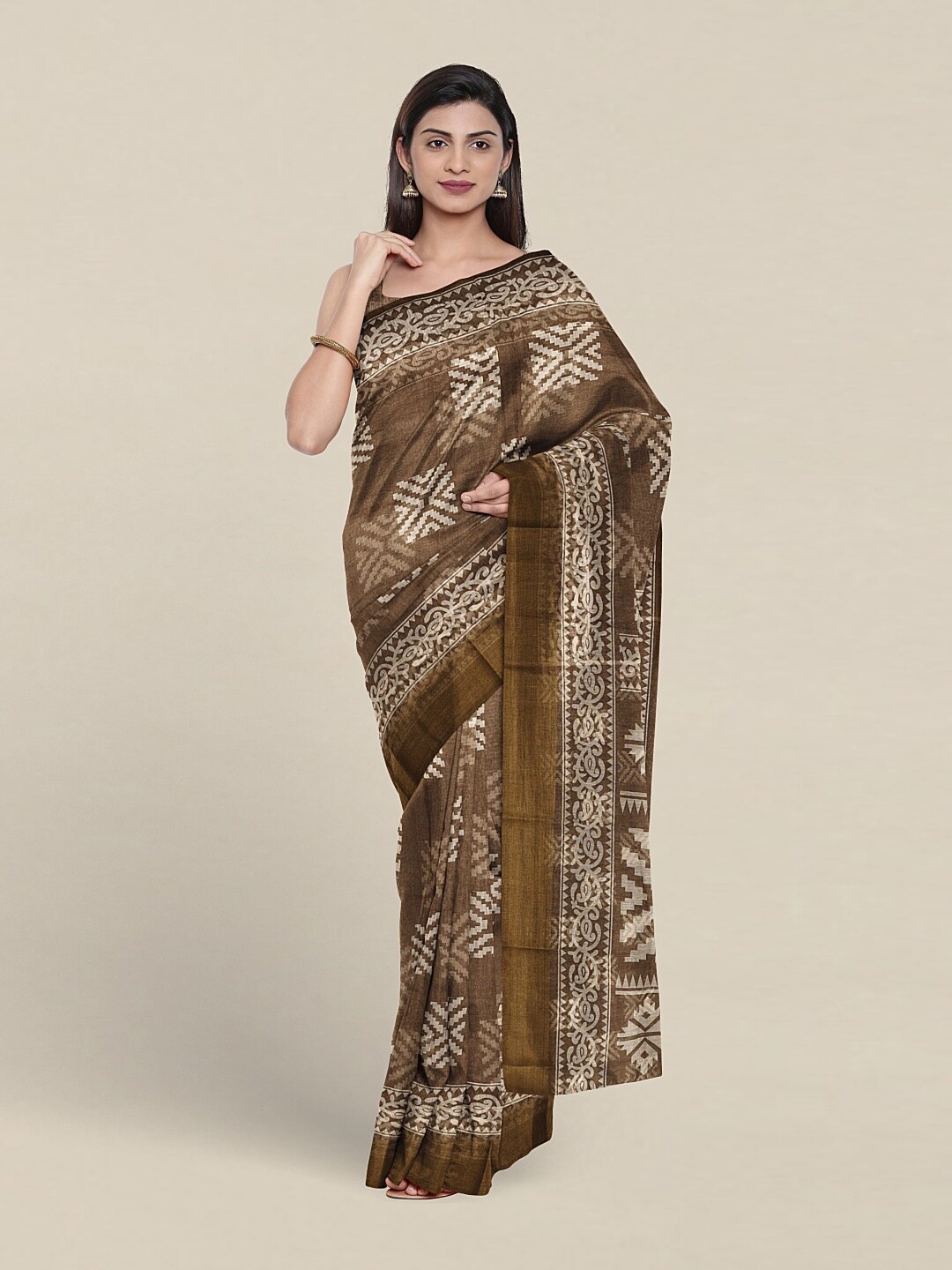 

Pothys Ethnic Motifs Printed Saree, Brown